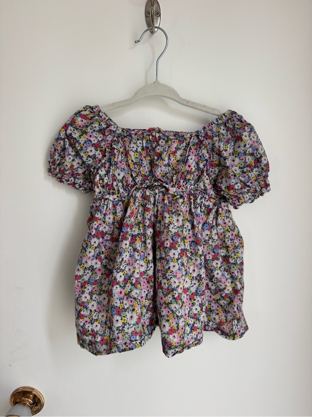 GAP Girls Floral Puff-Sleeve Top - Pink, Yellow, Blue